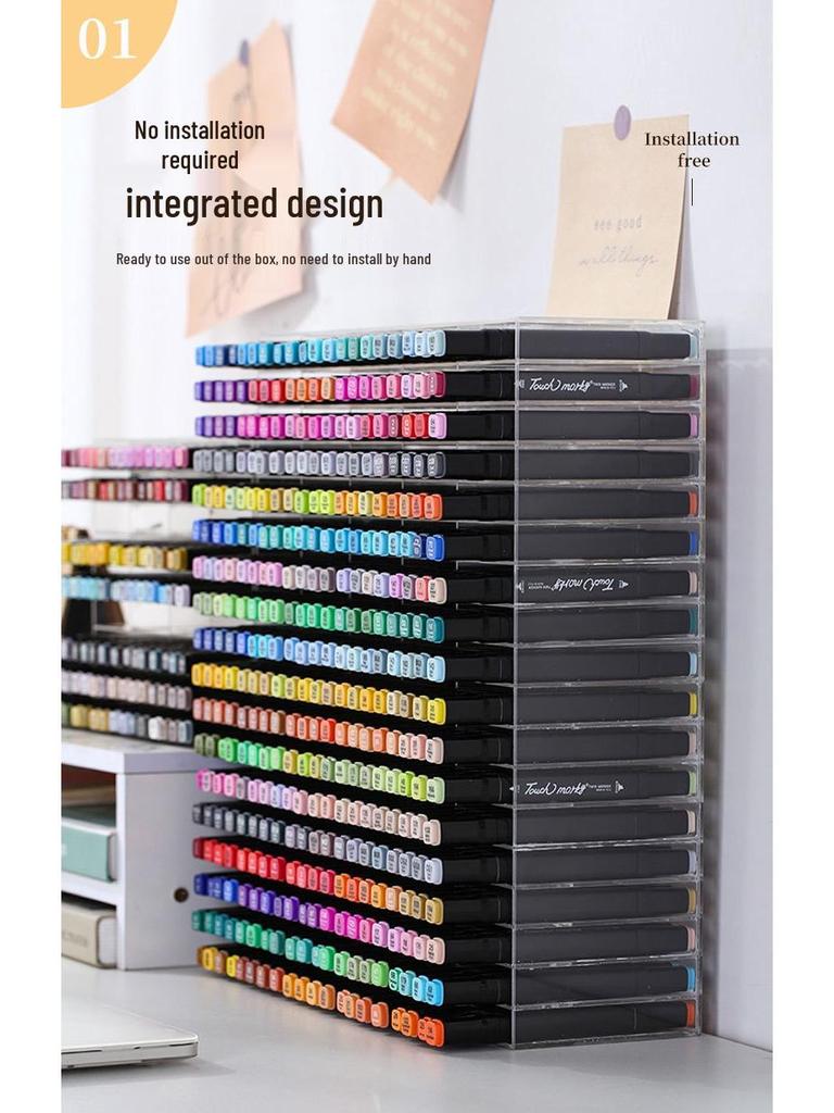 Large Acrylic Marker Storage Rack - Transparent, Oblique Design for Desktop Organization