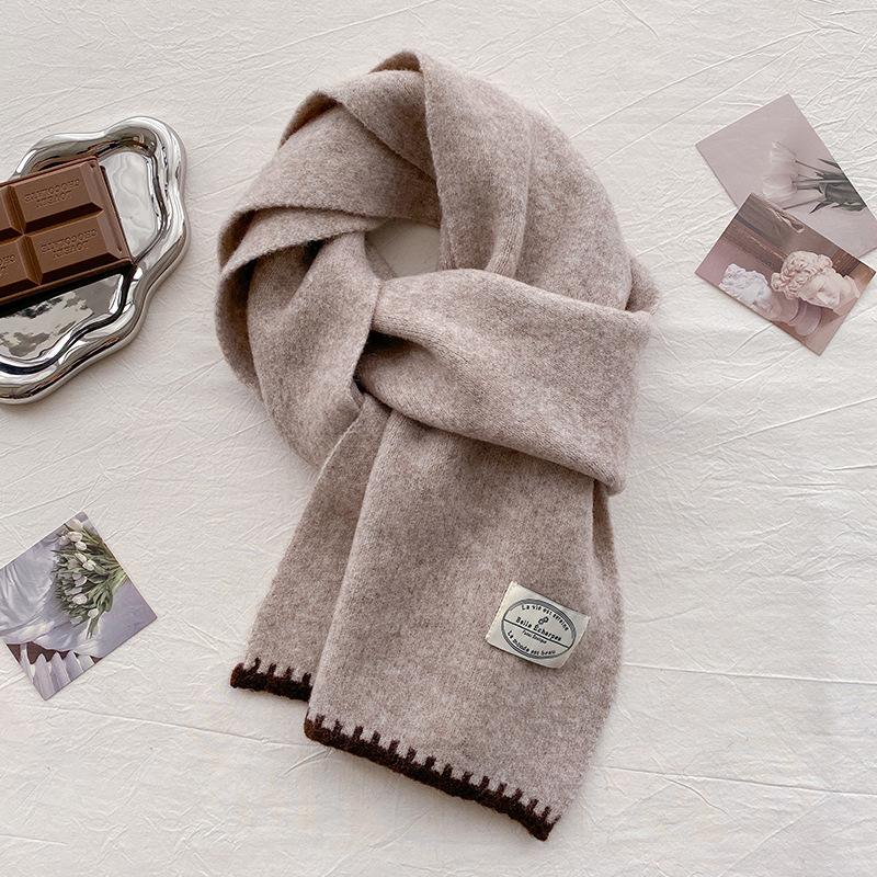 White wool versatile soft waxy knitted scarf women's winter warm long scarf casual couple