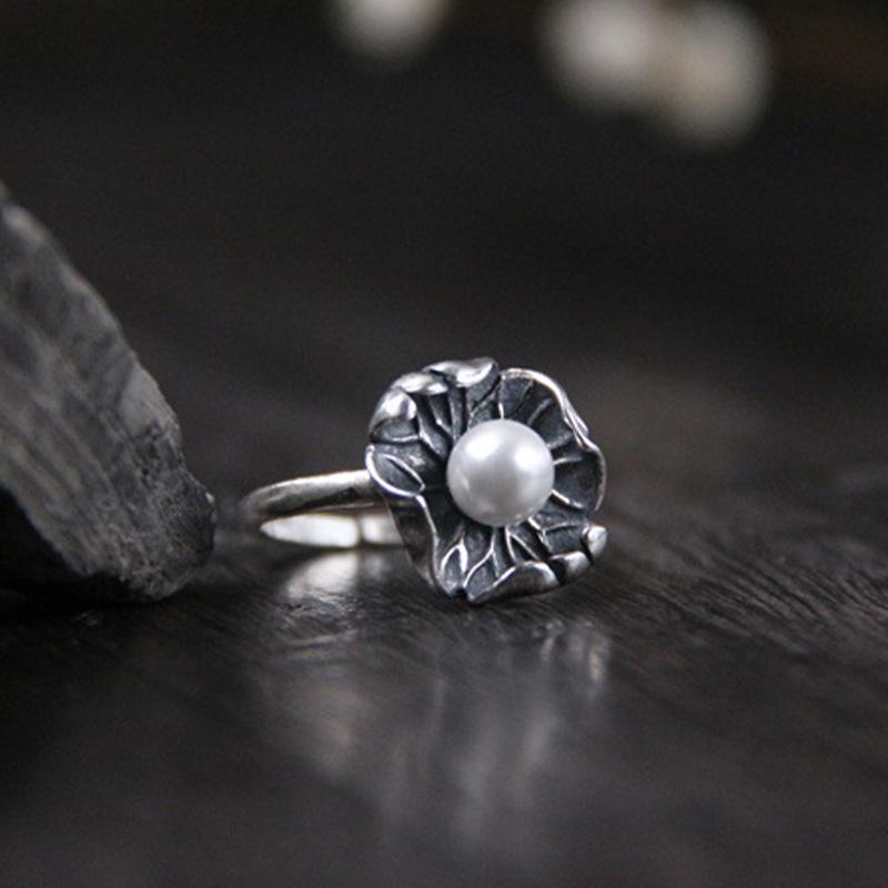 Retro Pierścionek z Kwiatem Lotosu dla Kobiet Unisex Gotycki Styl Pałacowy Otwarty Pierścionek Ręcznie Robiony Projektanci Cyrkon Damskie Akcesoria Prezent dla Zakochanych