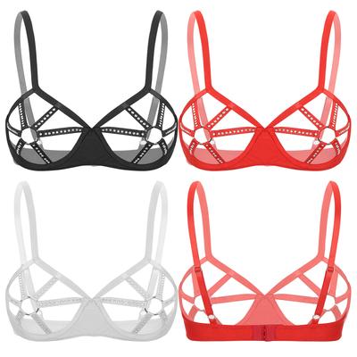 Damen Strass Balconette BH Transparentes Bügeldesign O-Ring Ausschnitt Dessous