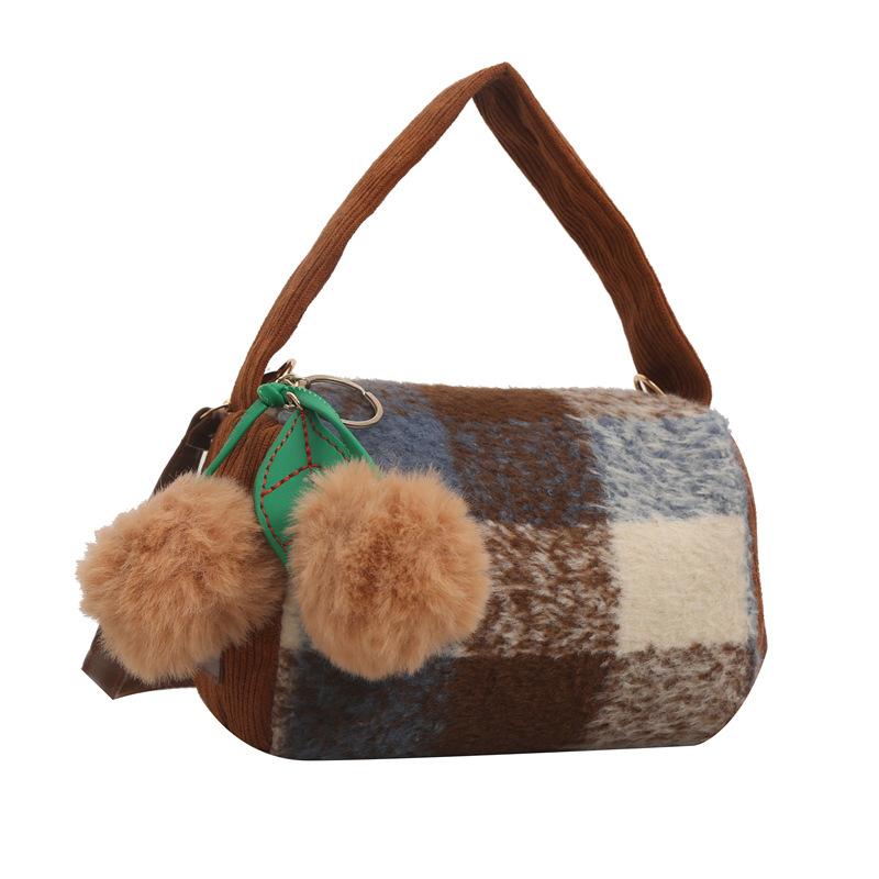 Winter Plaid, Winter Fashion 2025 New Woolen Plaid Single Shoulder Crossbody Pillow Handbag