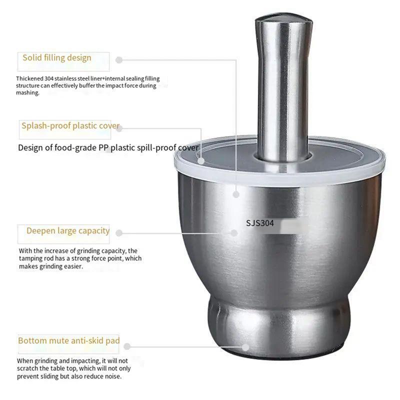 

WON 304 Stainless Steel Masher Solid Garlic Masher Household Grinding Masher Garlic Masher Garlic Mortar Grinding Bowl