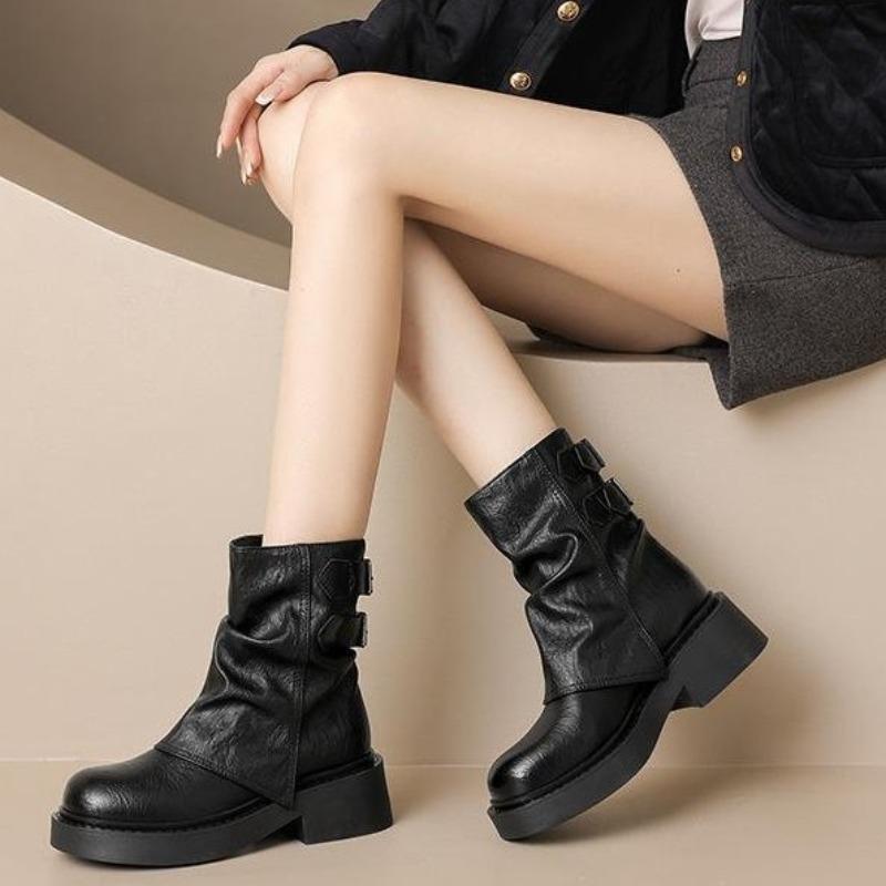 

женские зимние ботинки на толстой подошве, новинка, нишевые, в стиле Майяр, короткие ботинки, толстый каблук, плиссированные ботинки Мартин 40