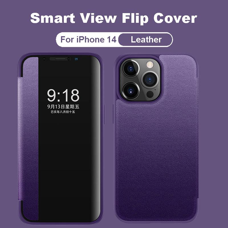 

Кожаный чехол с откидной крышкой Smart View для iPhone 14 Pro Max 13 12 11 XS XR X 7 8 Plus SE 2022, мягкий противоударный деловой чехол