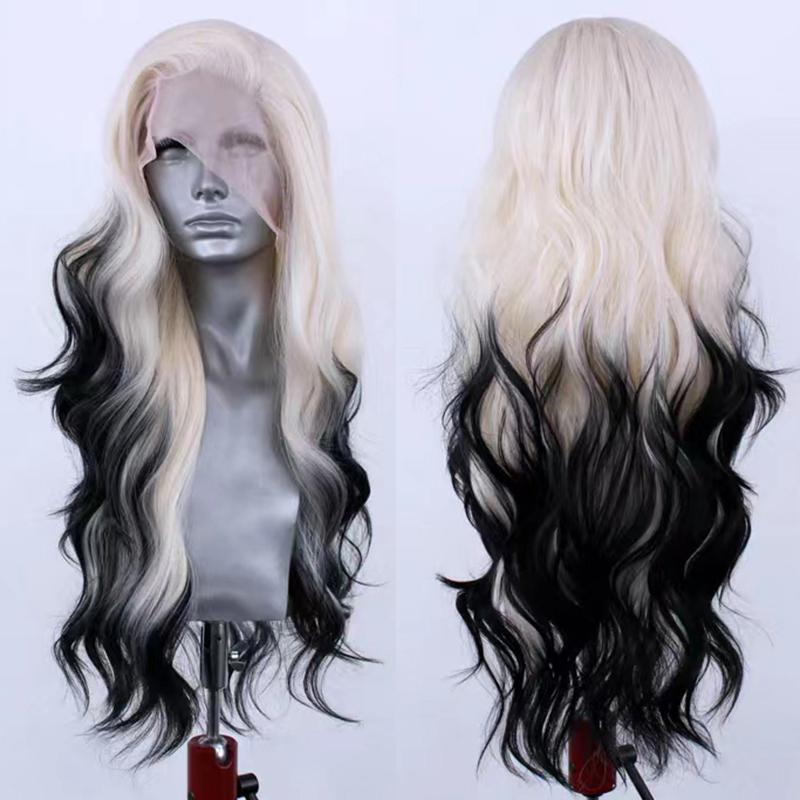 Perucă AIMEYA Ombre Sintetică cu Dantelă în Partea din Față pentru Femei Perucă Sintetică Platina Neagră pentru Utilizare Zilnică Costum Cosplay Perucă de Petrecere