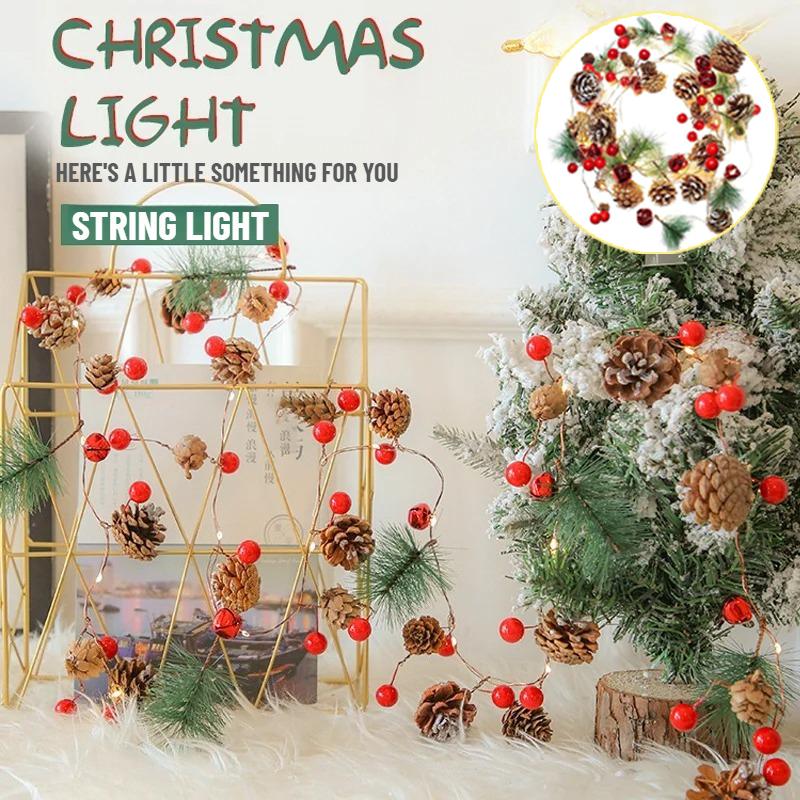 Christmas LED String Light Outdoor Waterproof Pine Cone Light Battery Box LED Copper Wire Fairy Garland Patio Decorate Lamp