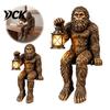 Detailed Big Foot Figure Figurine with Lantern, Resin Sasquatch Statue Holding Fan Present LED Light Indoor Outdoor Garden Yard Decor Patio Ambient