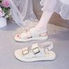 New thick-soled double-buckle sandals, retro belt buckle sandals, fashionable flat-heeled Roman beach women's shoes