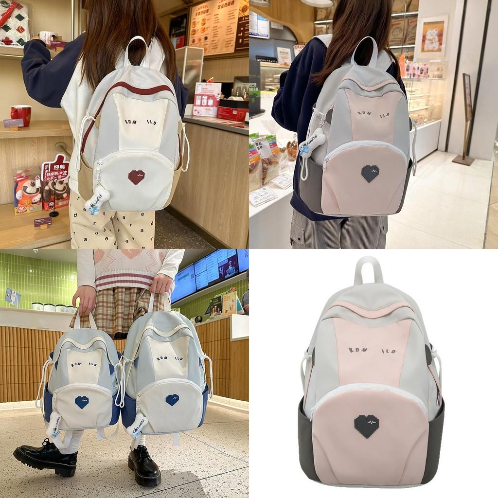 Backpack Casual Nylon With Letter Print Design And Heart Pattern School For