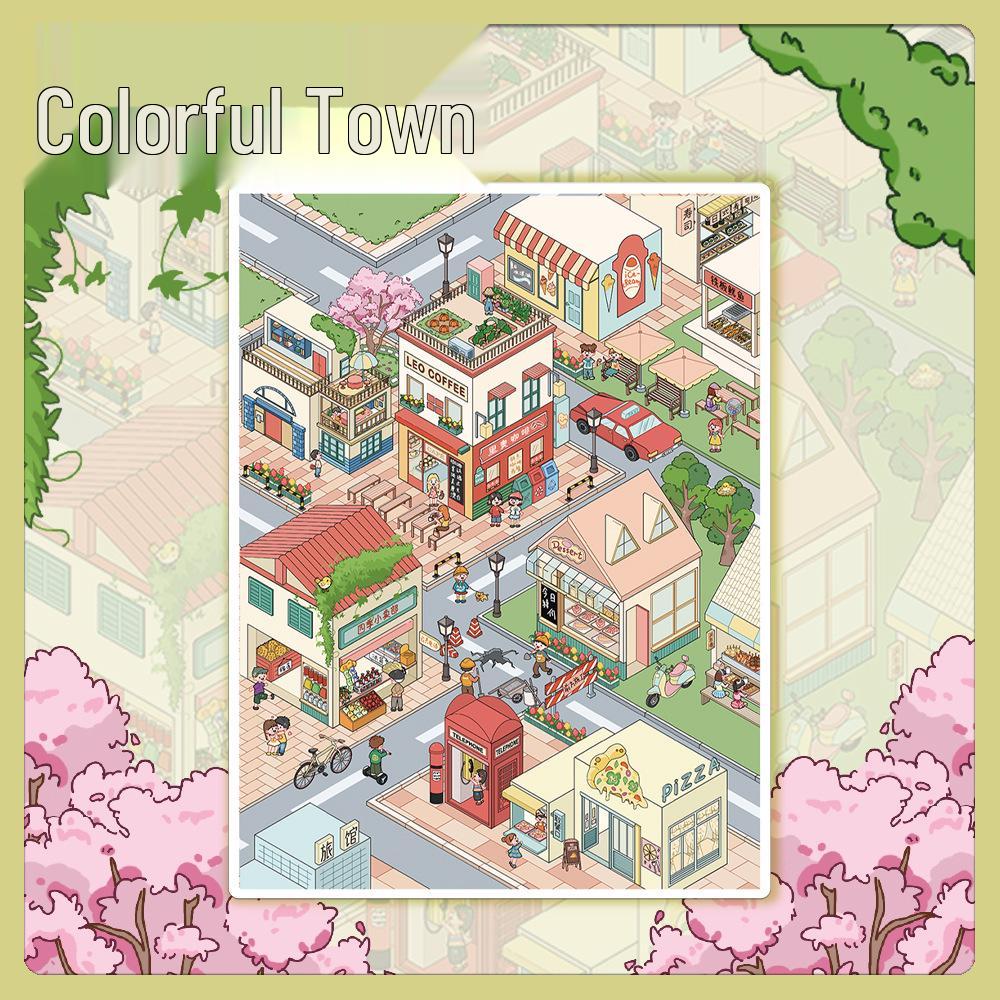 Large Format Miniature Colorful Town Landscape De-stress PET Stickers