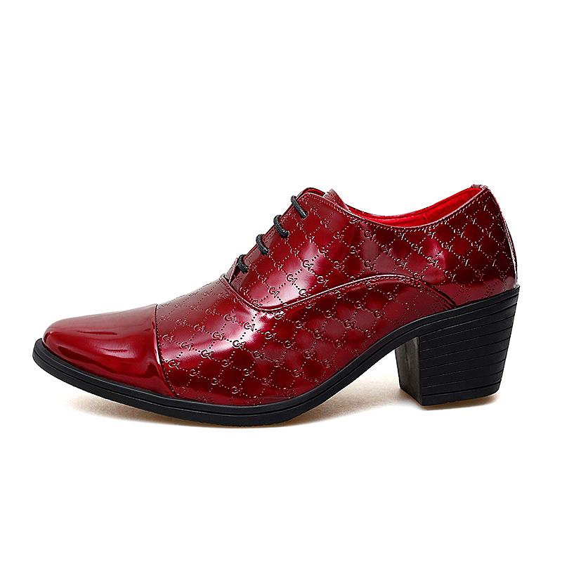 New Men Formal Shoes High Heels Oxfords Soft Mocassins Male Flower Red Height Increase White Dress Driving Wedding Boat Shoes
