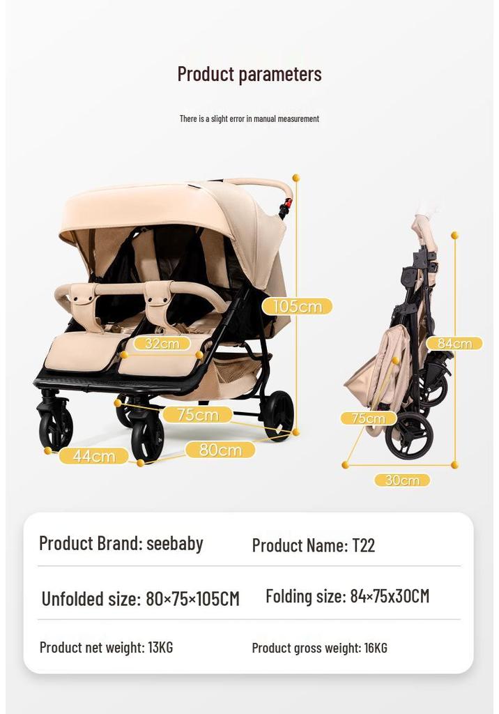 SEEBABY Foldable Sit-Lie Twin Side-by-Side Baby Pushcart