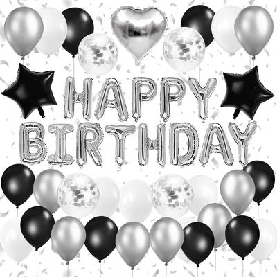 Conjunto de Decoração de Aniversário com Balões Iysoll Feliz Aniversário Guirlanda Prateada Balões com Confete de Papel Adesivos de Bolinhas Fita Celebração de Festa Unissex