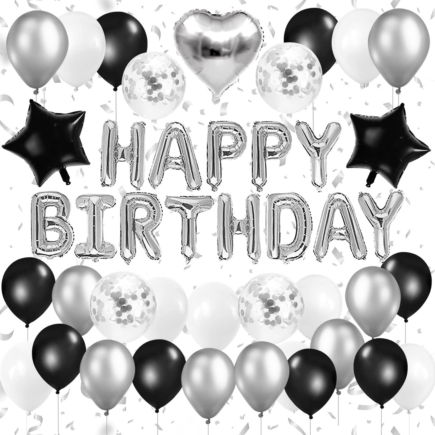 

Iysoll Balloon Birthday Decoration Set Happy Birthday Silver Garland Paper Confetti Balloons Dot Stickers Ribbon Party Celebration Unisex