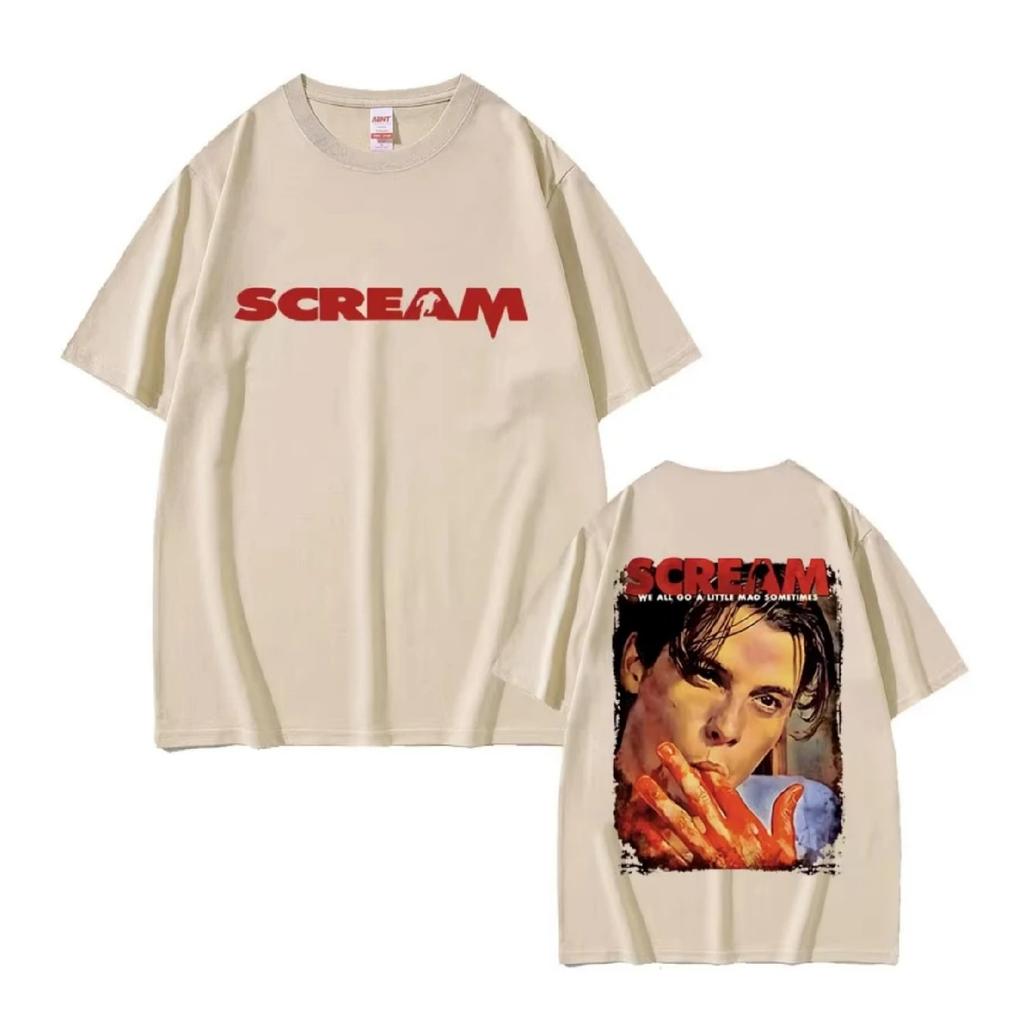 90s Horror Movie Scream Vintage Graphic T-shirts Billy Loomis Print T-shirt We All Go A Little Mad Billy Halloween Men T Shirts