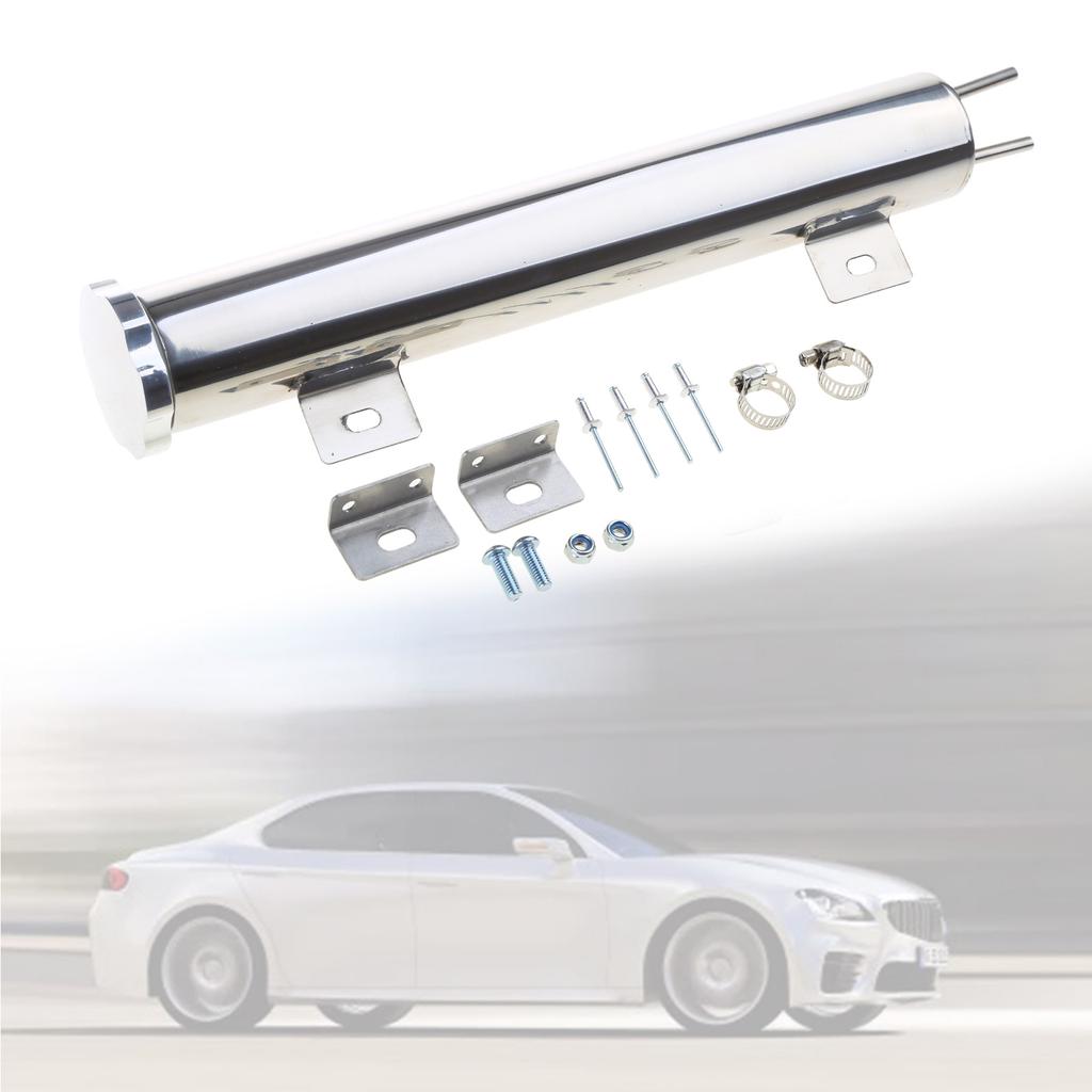 2x13inch Radiator Coolant Overflow Puke Tank Can Polished Stainless Radiator Reservoir Tank Universal Radiator Catch Can