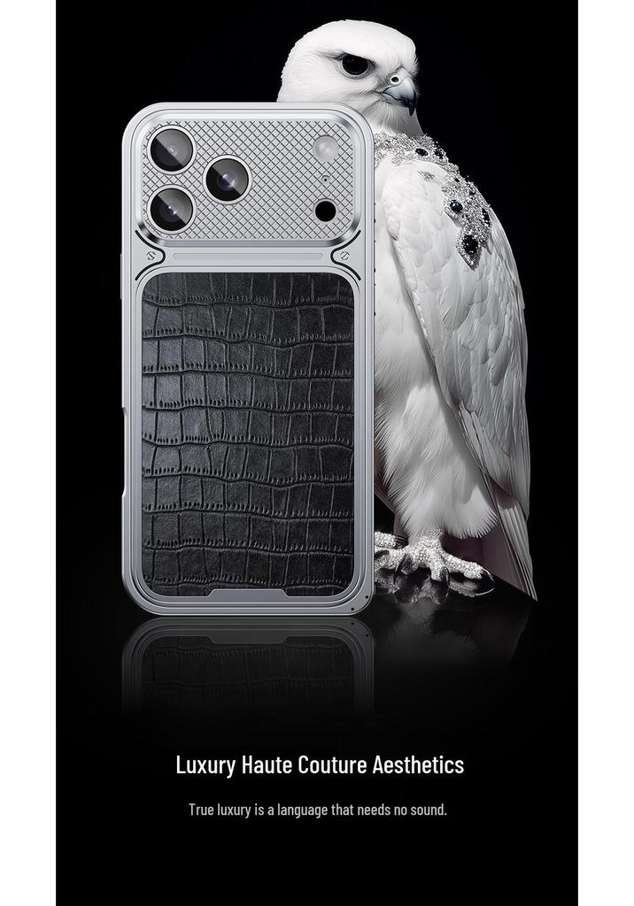 Crocodile Pattern Leather Metal Frame Anti-Drop Case for iPhone 17 Pro Max
