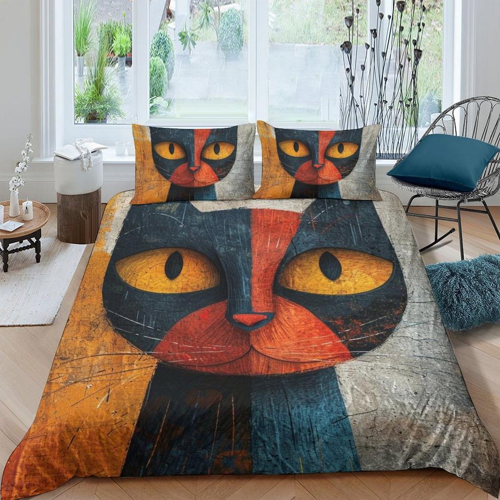 Comforter Cat Bedding Set Printed For Childrens And Adults Warm Soft Breathable And Comfortable