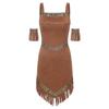 Costume Principessa Indiana Nativa da Donna 2pz Abito in Ecopelle Halloween Cosplay Pocahontas Uomo delle Caverne Principessa Selvaggia Abito con Frange