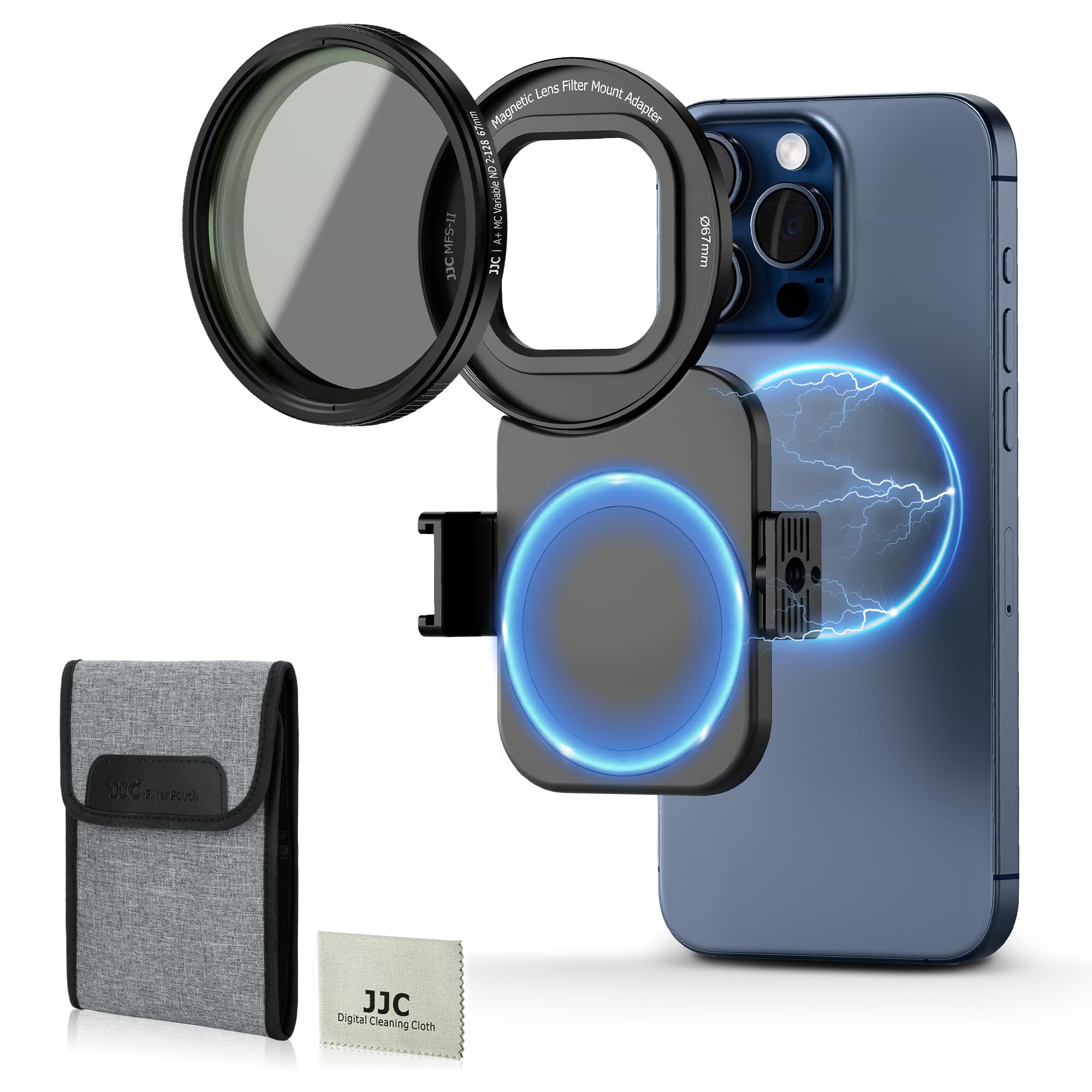

JJC Upgraded version Magsafe Compatible Smartphone Lens Filter Adapter 67mm Variable ND Filter Kit Neutral Density Filter Compatible with iPhone 16 15