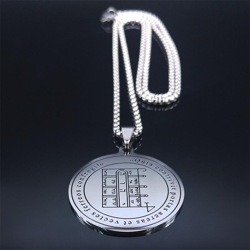 The First Pentacle of the Moon Solomon Occult Pentacle Grimoire Brass Magic Stainless Steel Statement Necklace Jewelry collares