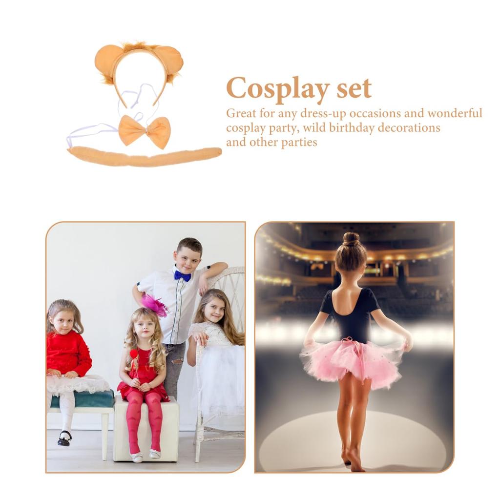 CALLARON Lion Cosplay 3-Piece Set for Kids, Animal Costume with Headband, Bow Tie, Tail, and Ears, Perfect for Halloween, School Plays, Performances,