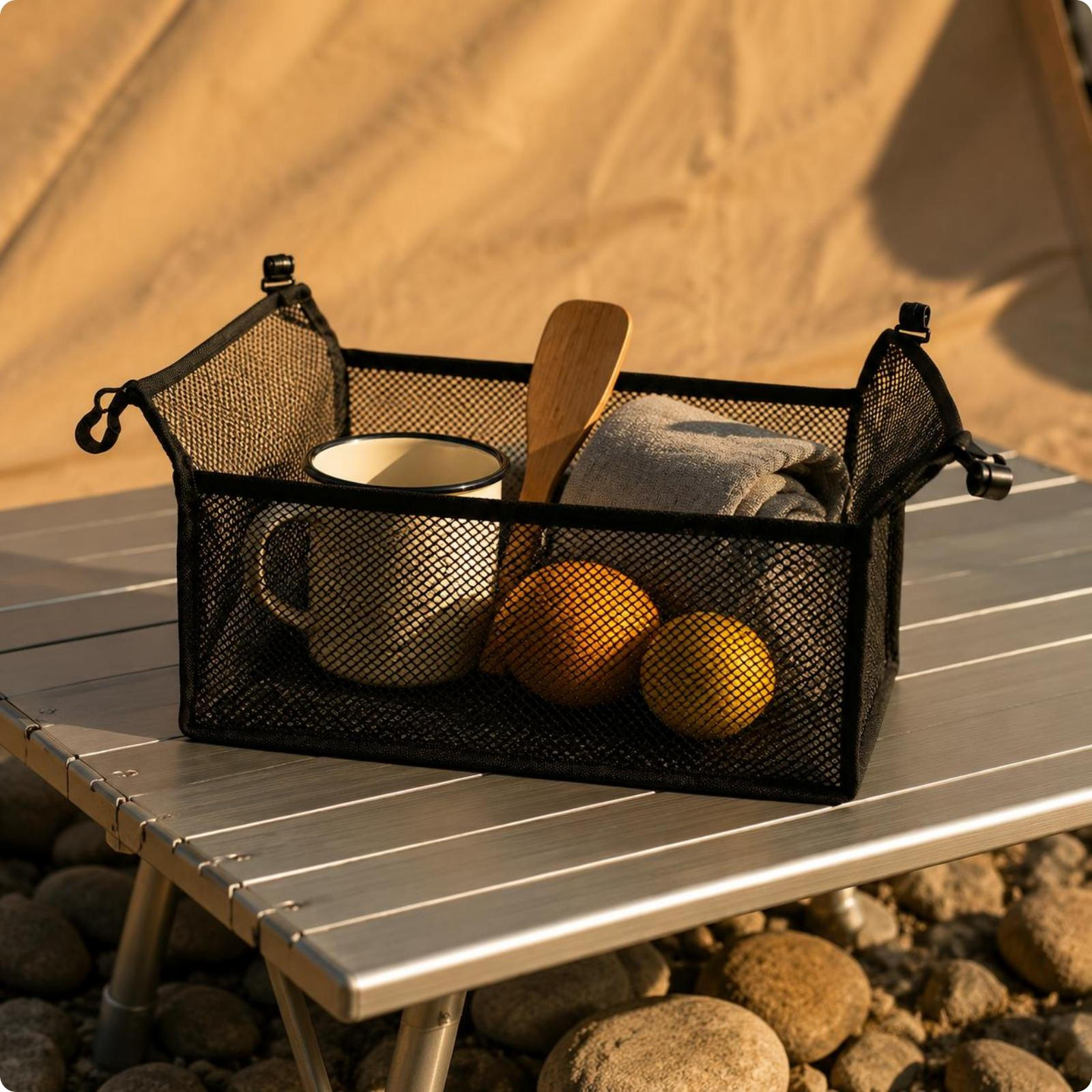 Foldable Mesh Basket Black Rectangular Lightweight