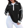 Women's Color Block Striped Half Zip Polo Sweatshirt Loose Long Sleeve Casual Pullover Top