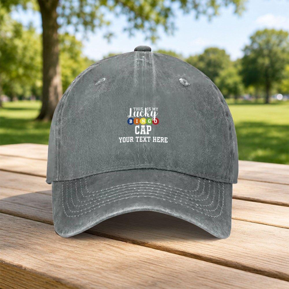 Classic Lucky Bingo Print Washed Baseball Cap Unisex Duckbill Hat Casual Outdoor Fashion Retro Style