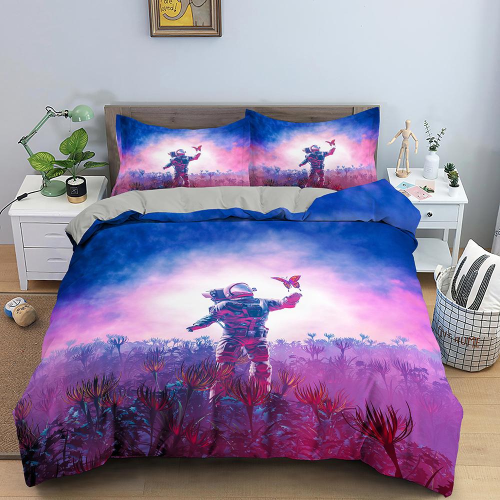 3D Printed Astronaut Duvet Cover Set Spaceman Pattern Bedding Set For Boys Girls Teens Polyester Comforter Cover King Queen Size
