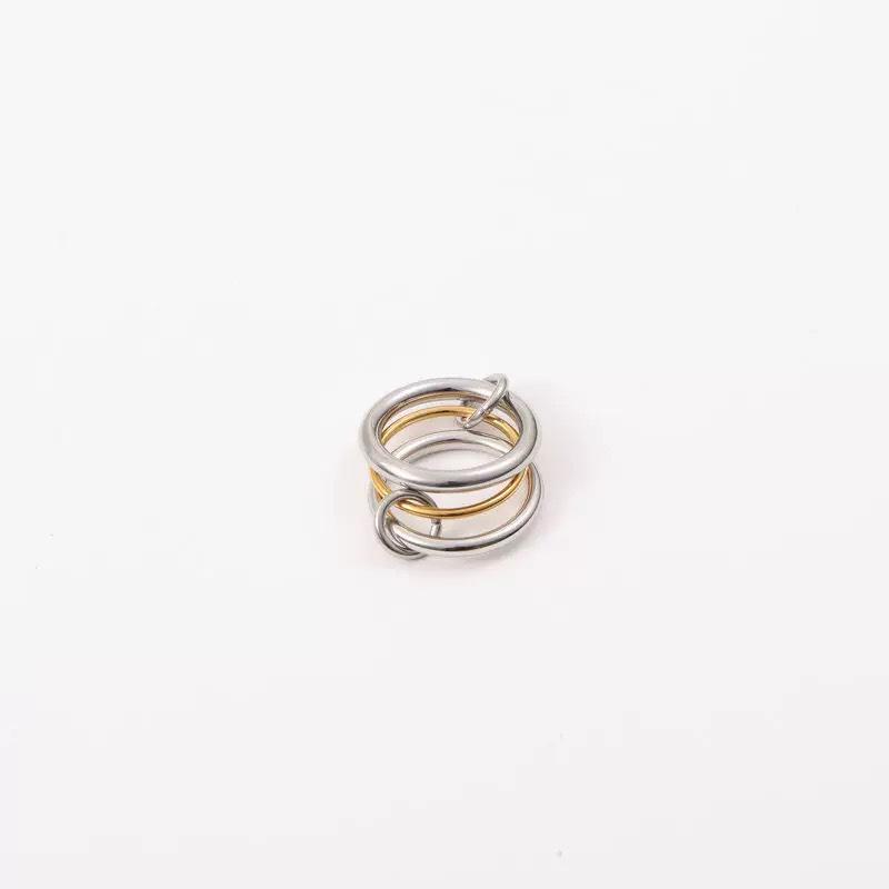 18k Gold Electroplated Interlocking Titanium Steel Three-Ring Color Block Fashion Ring