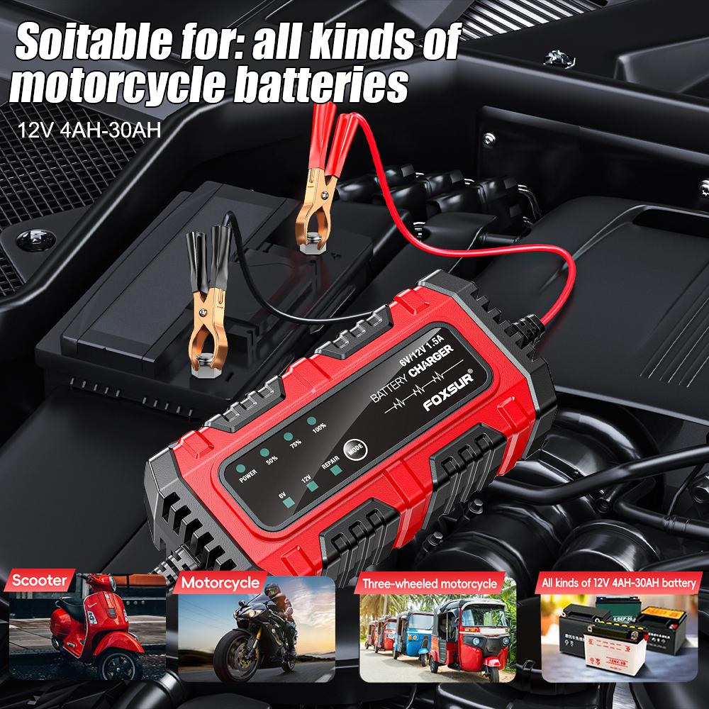 Full Intelligent Intelligent Pulse Repair Lead-Acid Battery Charger Car Motorcycle Battery 6V/12V 1.5A Multiple Protection Full Charge Self-stop