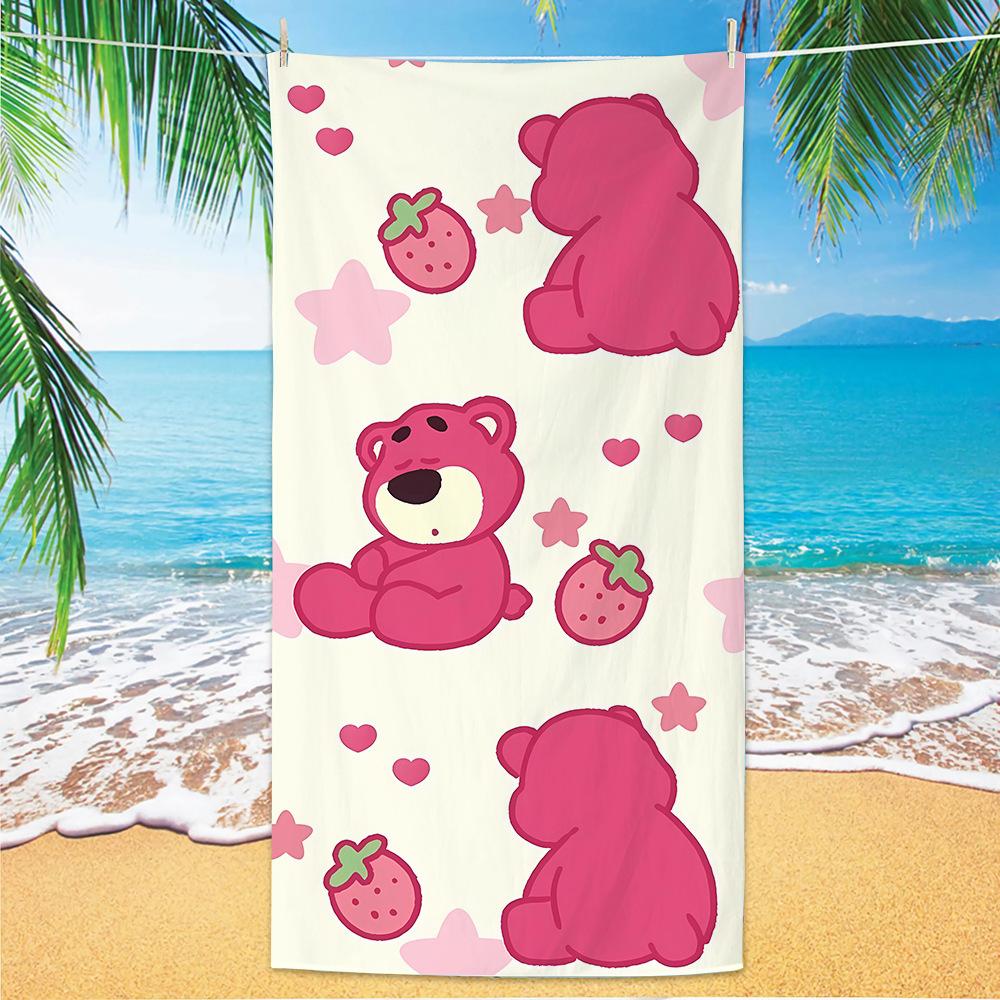 Cute Strawberry Bear Beach Towel Microfiber Printed Children'S Trumpet Cartoon Bear Beach Towel