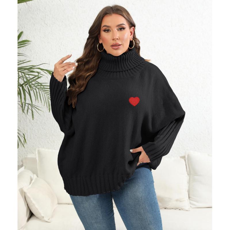 

Heart Sticker Women s Top Plus Size Solid Color High Neck Knitted Sweater Loose Pullover Sweater L