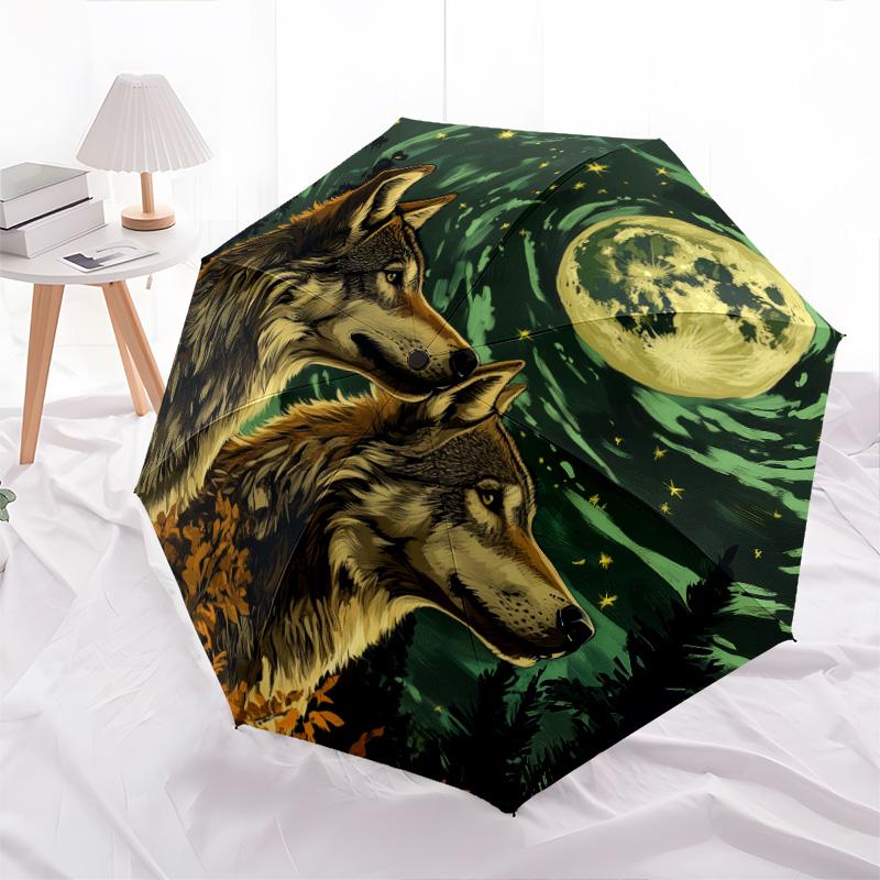 Wolfsmuster, automatisch faltbarer Regenschirm, tragbares und faltbares Design, 8 Rippen, ein Weihnachts- oder Geburtstagsgeschenk.