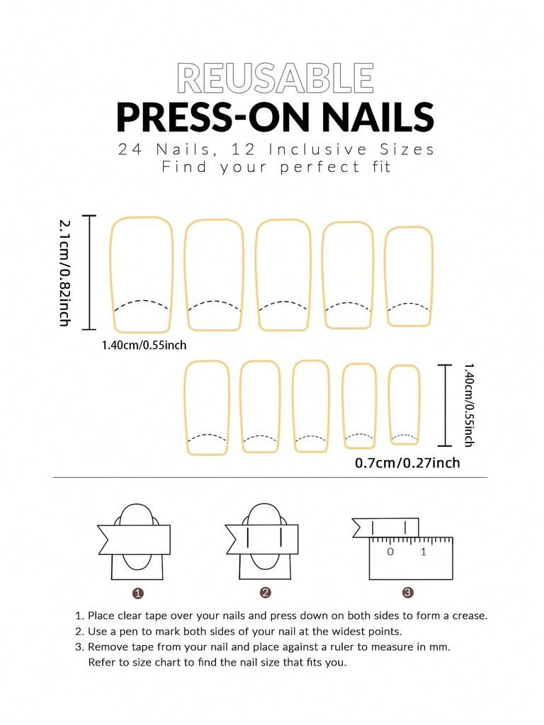 24 Stück Kurze Quadratische Nagelsticker, Nude Grundfarbe Mit Glitzer Spitzen Und Goldenen Linien, Salonqualität, Einfach Zu Benutzen