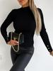 Autumn/Winter 2025 High Neck Slim Fit Ribbed Sweater for Women with Shell Buttons