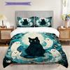 Black Cat Pattern Bedding Quilt Set Quilt Cover Pillowcase Home Decoration Birthday Gift (1 * Duvet Cover + 2 * Pillowcase, Without Core)