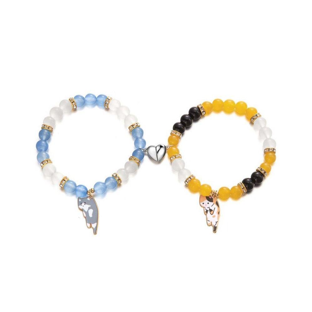 1Pair Beaded Lovers Friendship Bracelet Bangle Cartoon Cat Hand Chain  Couple