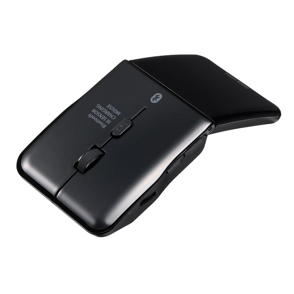 SANWA DIRECT Slim Bluetooth 5 Side Black Mouse, Foldable, Quiet, Buttons, USB-C Rechargeable, Multi-Pairing, Portable, Compact, Buttons,