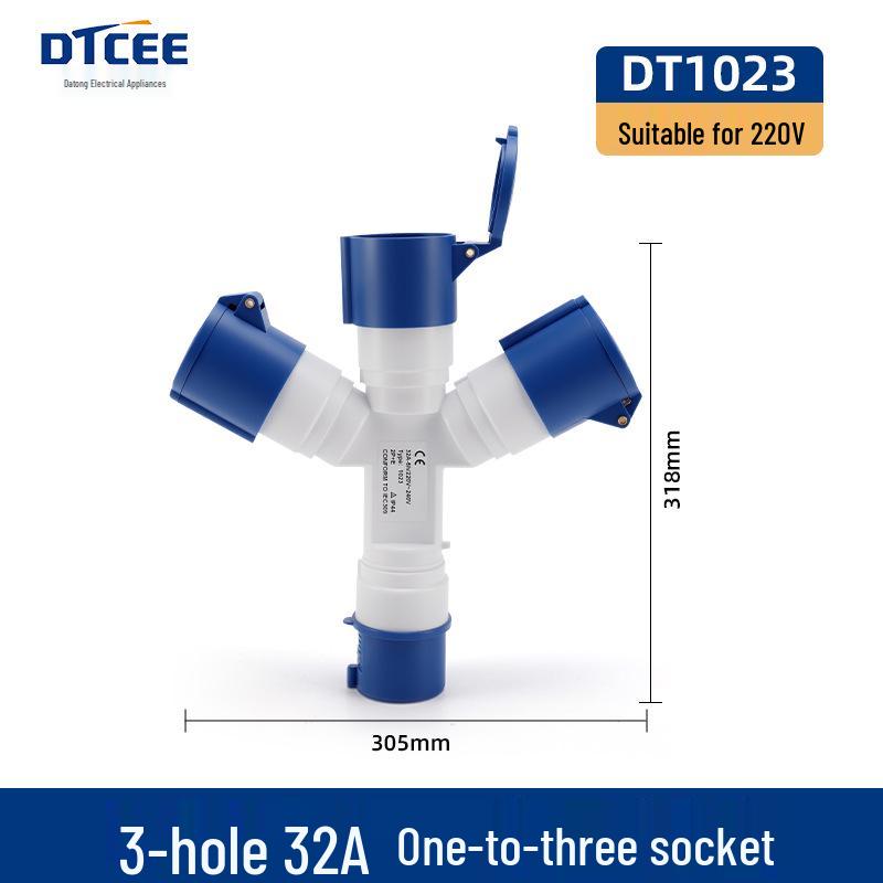 Three-Way Explosion-Proof Industrial Plug Y-Type Aviation Socket 32A/16A Waterproof Converter.