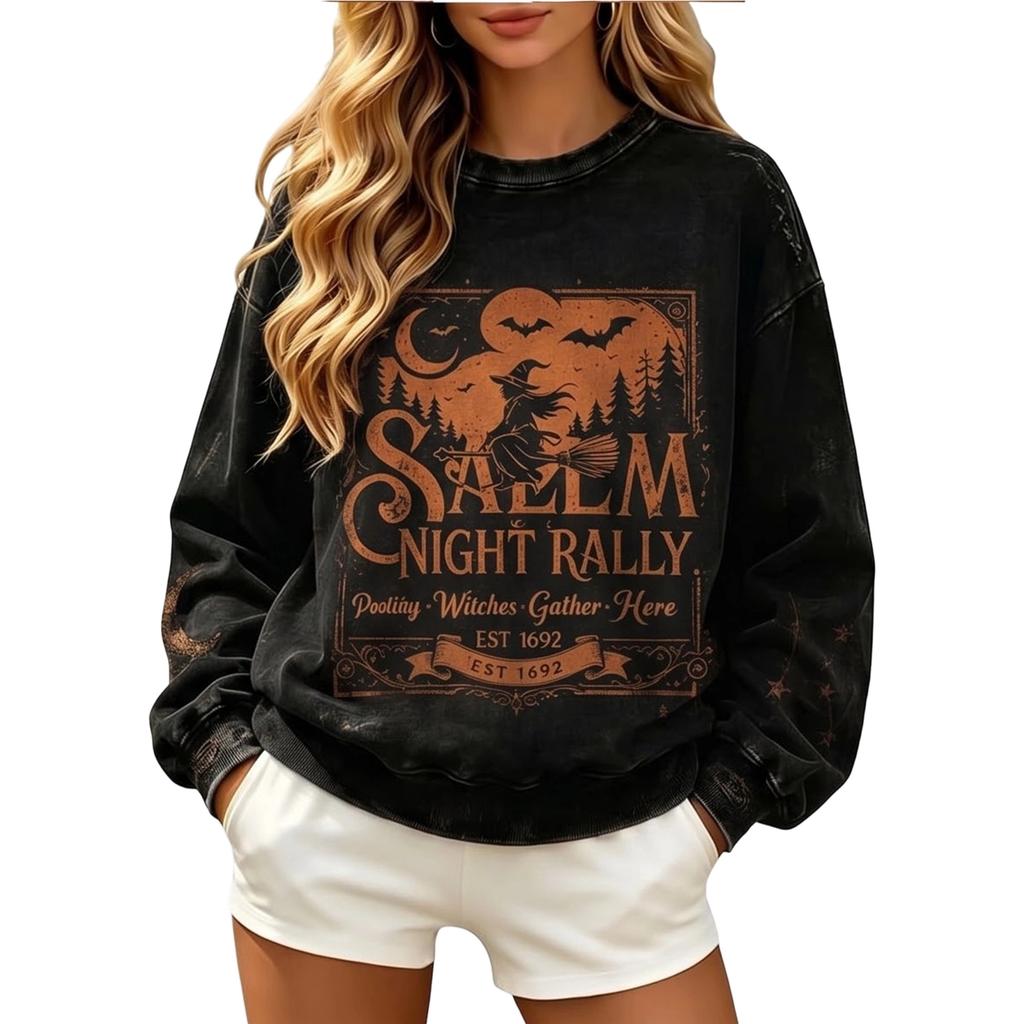 Women's Halloween Print Long Sleeve Neck Sweatshirt Casual Fall Pullover Top