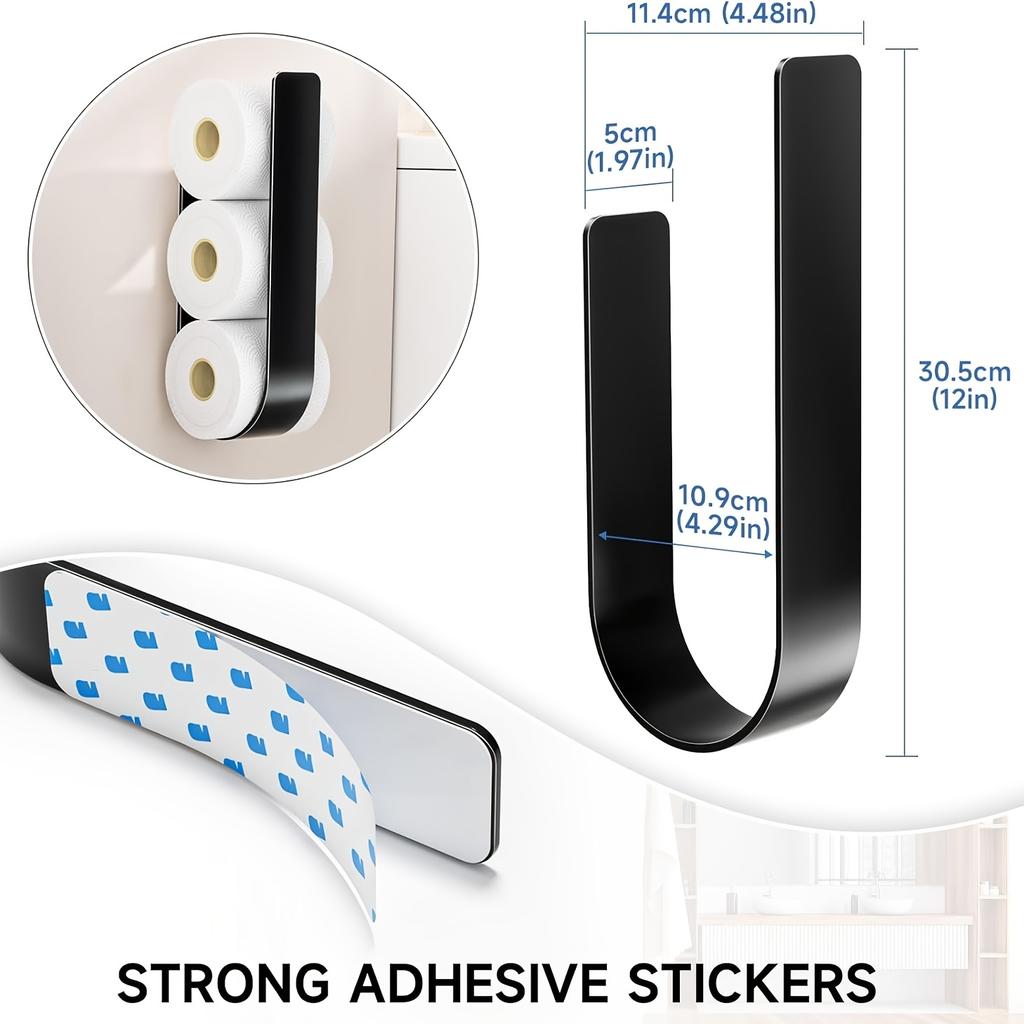 3-in-1 Wall-Mounted Toilet Paper Holder with Towel Rack & Hooks - Black Metal, Space-Saving Design for Bathroom, Kitchen, Living Room, Bedroom & RV