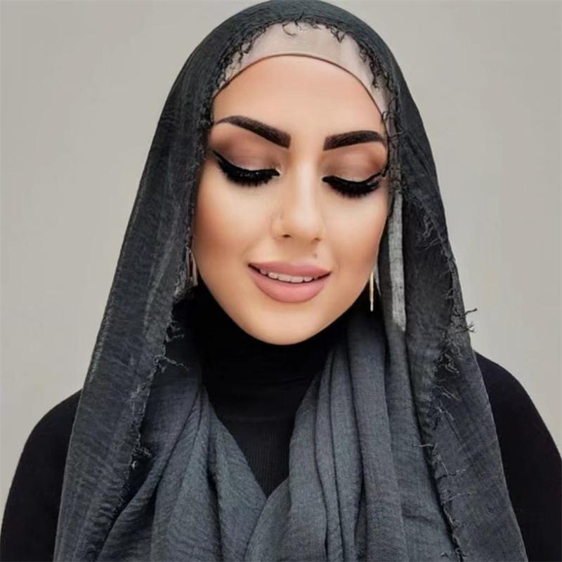 180*90cm Women Cotton Linen Crinkle Scarf Shawl Hijab Long Headscarf Scarves Head Wraps Solid Color Scarves Female Plain Head Scarf