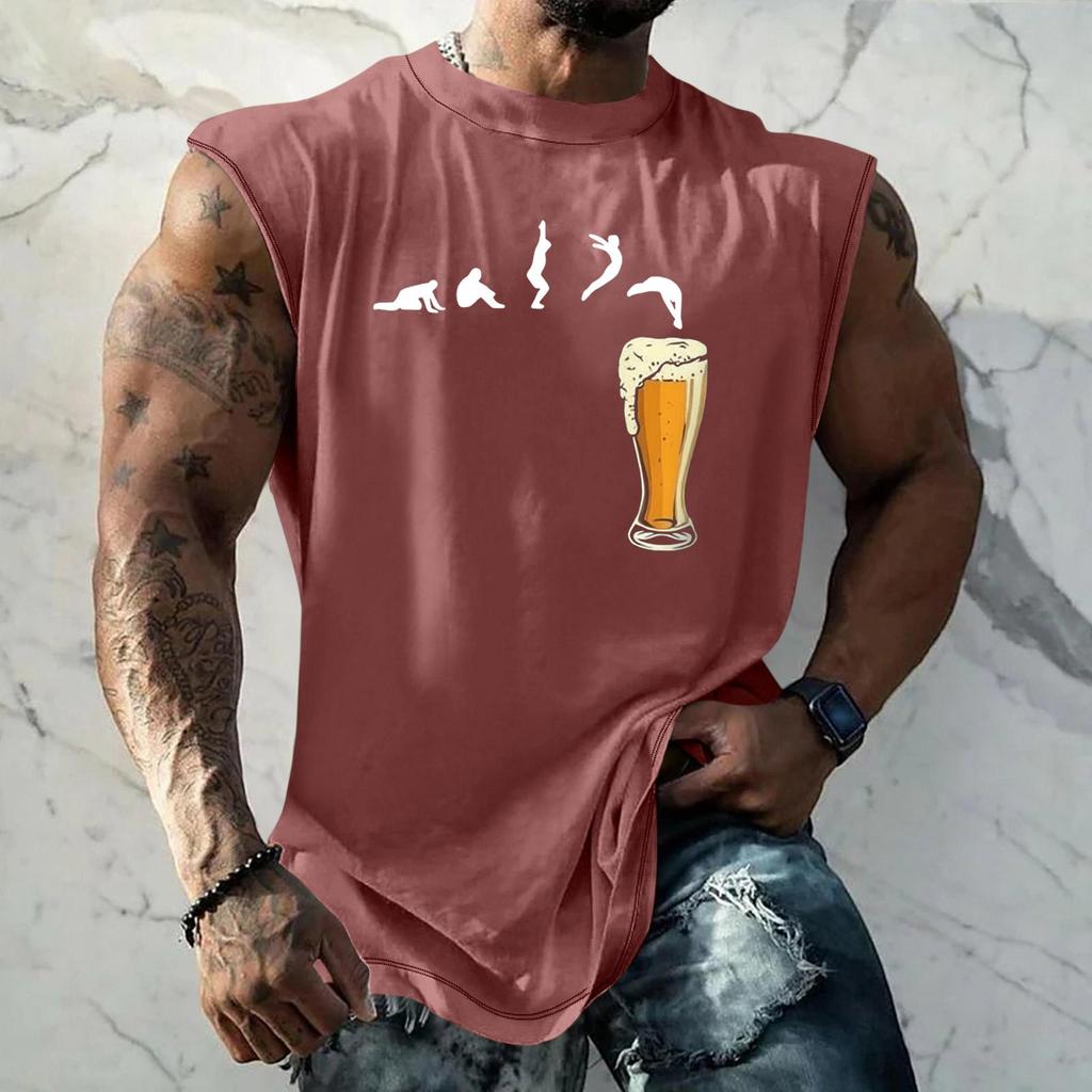 Men Sleeveless Tank Top Loose Fit Casual Streetwear Muscle Shirt with Graphic Print Texture for Sports Vacation Daily Wear
