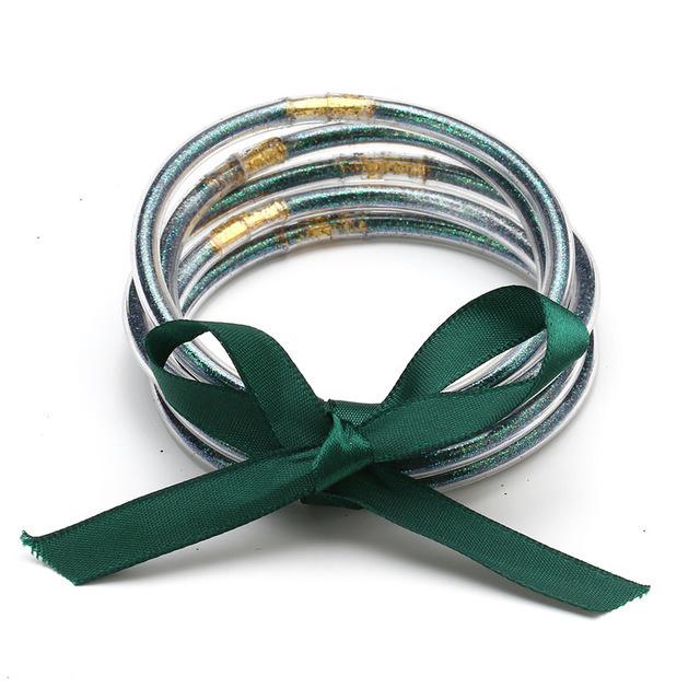 Multilayer Silicone Gold Powder Bracelet Ribbon Set Ladies Bow Christmas Bracelet Bracelet