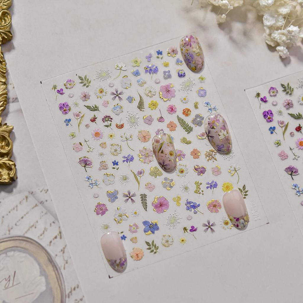Tomoni Ancient Style Embossed Nail Stickers with Fairy Spirit Dried Flowers - Bestseller In Japanese Stationery Nail Art Decorations.