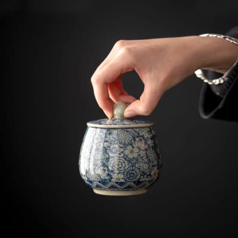 Vintage und Weiß-Blaues Porzellan Versiegelter Behälter Kaffeebohnen Tee Aufbewahrungsflasche Mit Deckel Dekoratives Gefäß Tragbarer Teebehälter