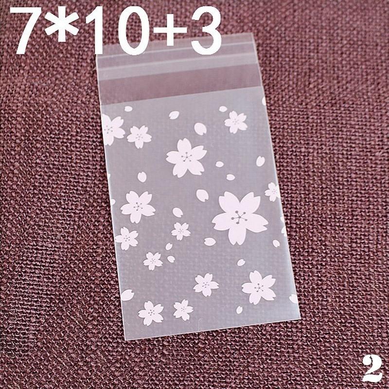 100pcs Pink Transparent Cherry Blossoms Mini Self Adhesive Scrub Opp Bags DIY