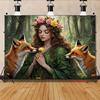 2D Fantasy Nature Backdrop Forest Goddess with Red Foxes Photo Background